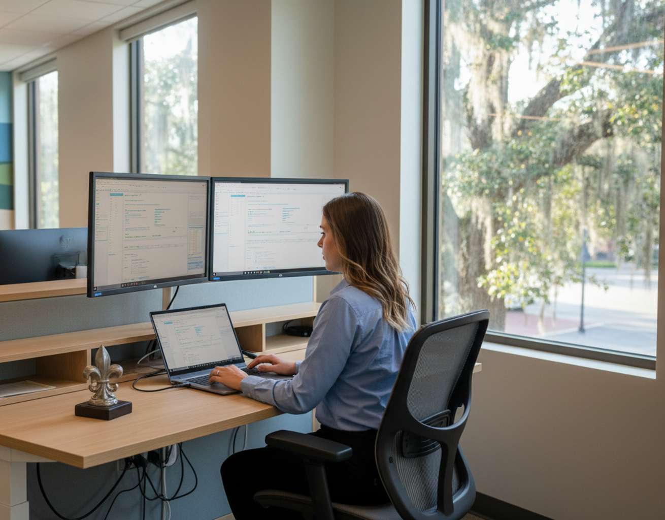 Business professionals working in a modern Baton Rouge office environment supported by managed IT services, network monitoring, and business technology infrastructure.